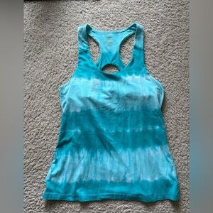 Balance Collection Aqua Tie-Dye Tank Top Built in Bra Workout Exercise Sporty